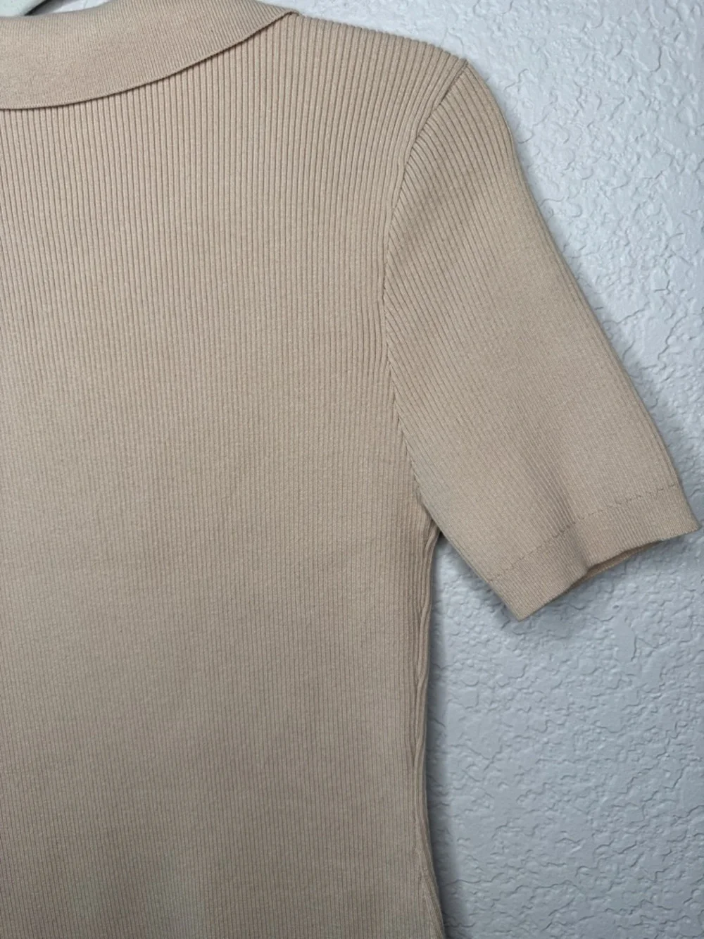 Revolve Line and Dot Brittany Ribbed Mini Dress Tan Large Bodycon Polo V Neck - Picture 6 of 7